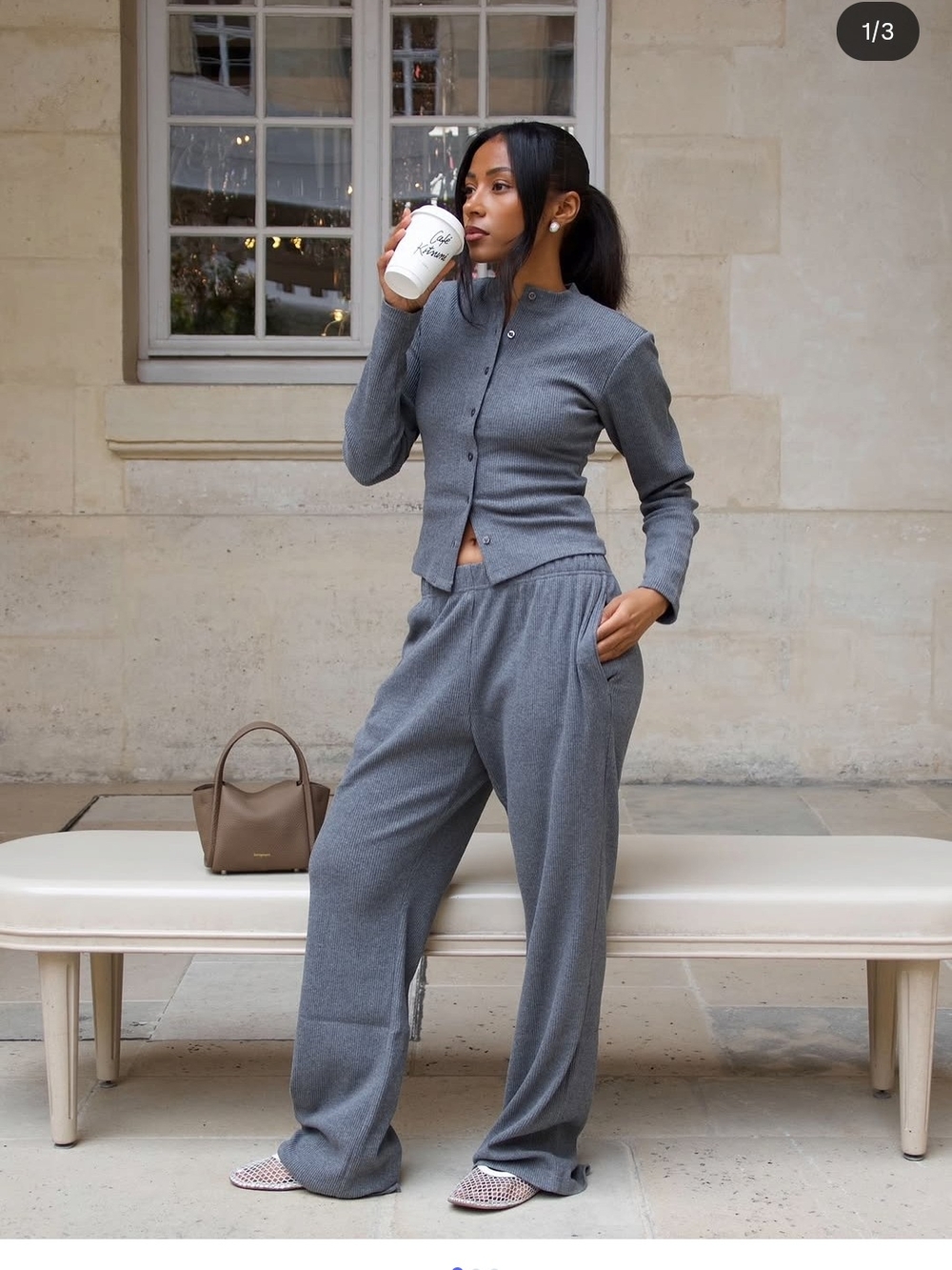 Women’s Gray Knit Wide-Leg Pants